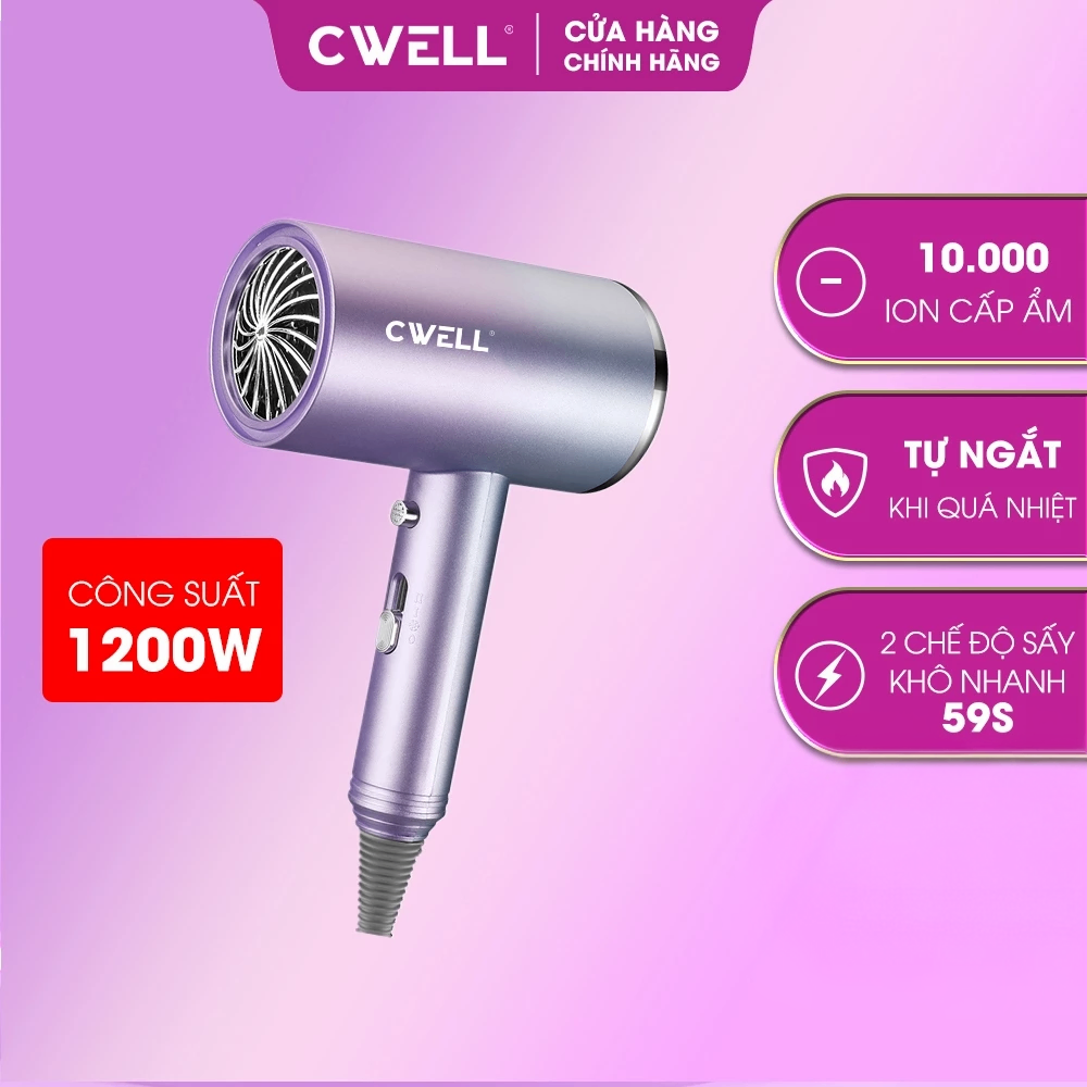 Máy sấy tóc CWELL Hair Dryer với 2 chế độ sấy và ánh sáng xanh bảo vệ tóc