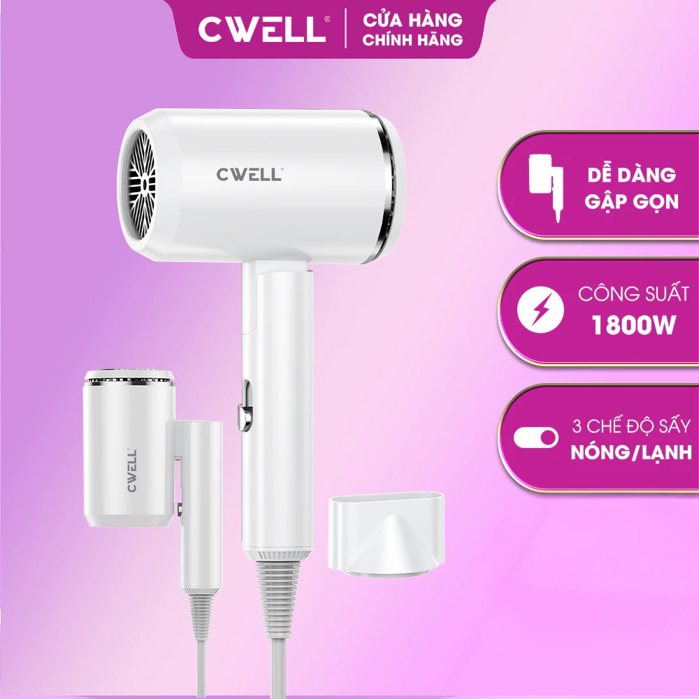 Máy sấy tóc CWELL Hair Dryer với 2 chế độ sấy và ánh sáng xanh bảo vệ tóc
