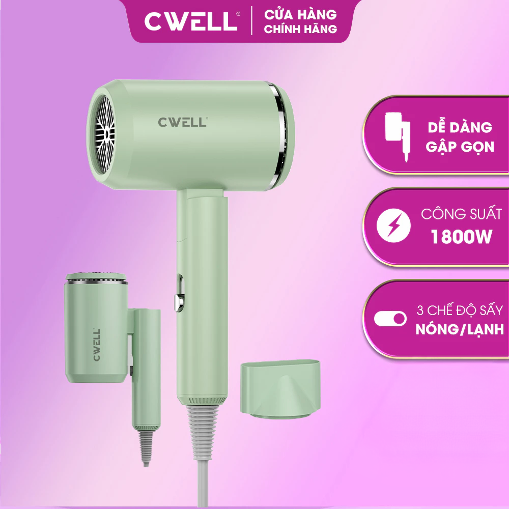 Máy sấy tóc CWELL Hair Dryer với 2 chế độ sấy và ánh sáng xanh bảo vệ tóc