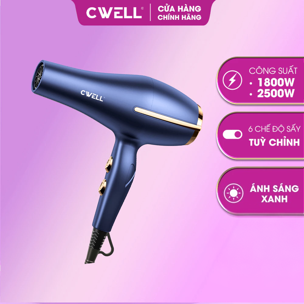 Máy sấy tóc CWELL Hair Dryer với 2 chế độ sấy và ánh sáng xanh bảo vệ tóc