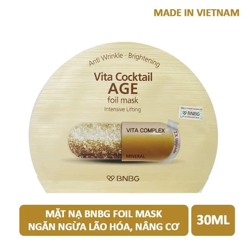 Mặt nạ giấy BNBG Vita Cocktail Age Foil mask Complex 2X 30ml/miếng cấp ẩm, chống lão hóa, dưỡng sáng da