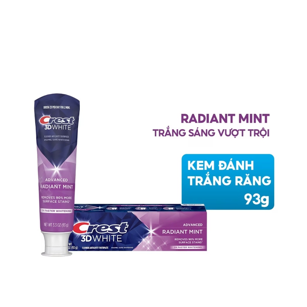 Kem đánh răng Crest 3D White Advanced Triple Whitening 158g trắng răng bảo vệ chống lại sâu răng