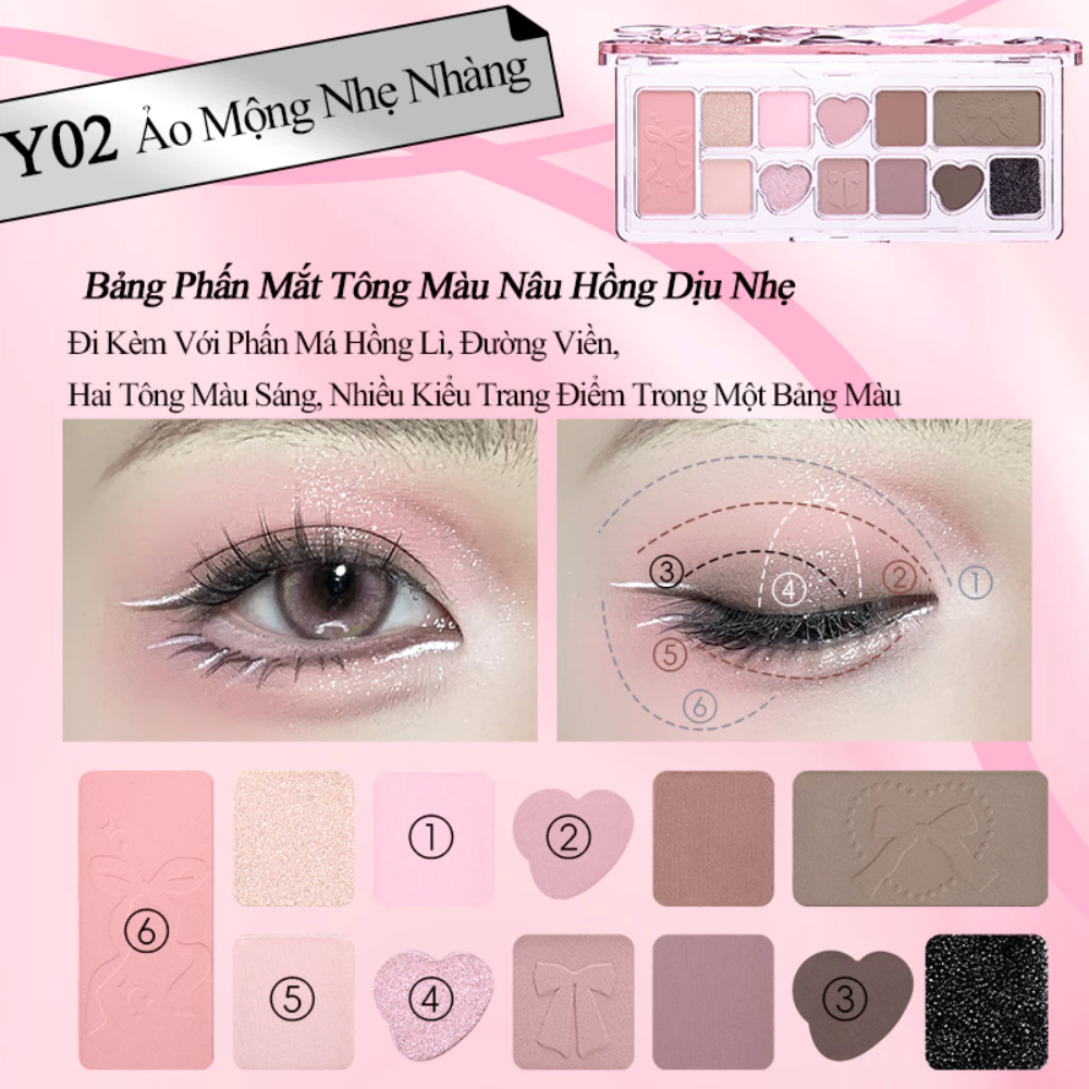 Phấn mắt Veecci 11 ô Ballet Nơ lụa hồng đen 9.3g trang điểm tinh tế