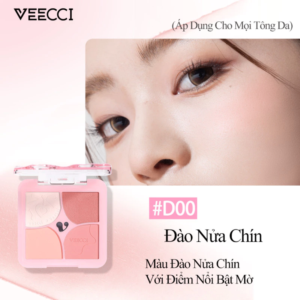Phấn má hồng 4 ô Veecci 6g lâu trôi mềm mịn tự nhiên