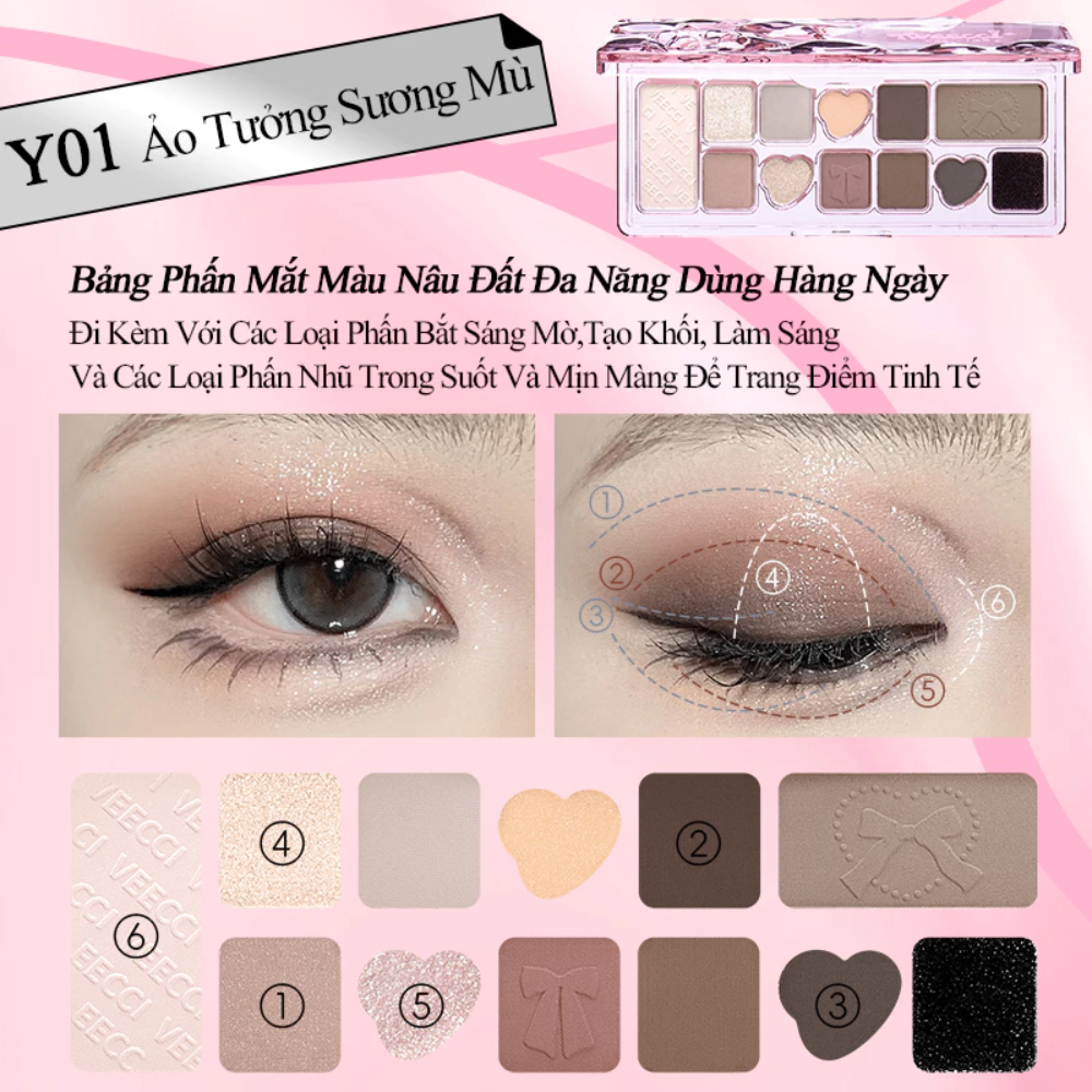 Phấn mắt Veecci 11 ô Ballet Nơ lụa hồng đen 9.3g trang điểm tinh tế