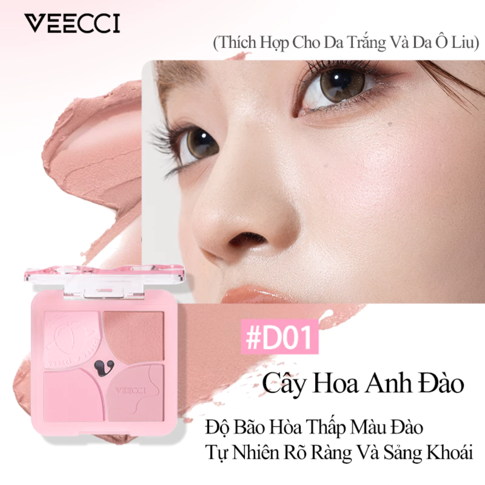 Phấn má hồng 4 ô Veecci 6g lâu trôi mềm mịn tự nhiên