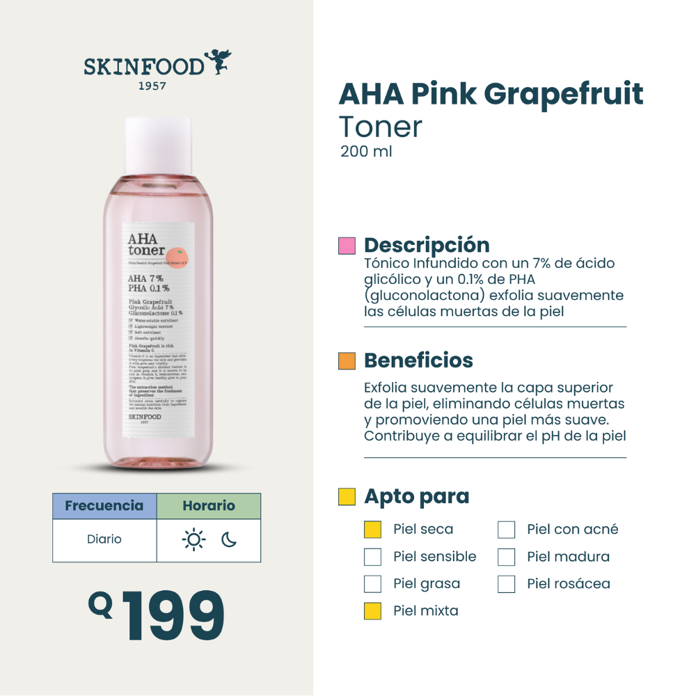 Toner SKINFOOD AHA Citrus Paradisi 200ml cải thiện kết cấu da thô ráp và mang lại làn da mịn màng