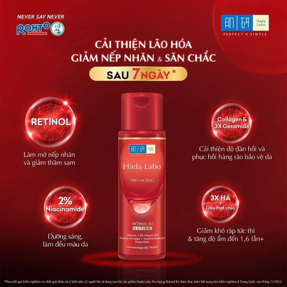 Lotion Hada Labo Pro-Aging Retinol B3 170ml làm mờ nếp nhăn, cải thiện độ đàn hồi da