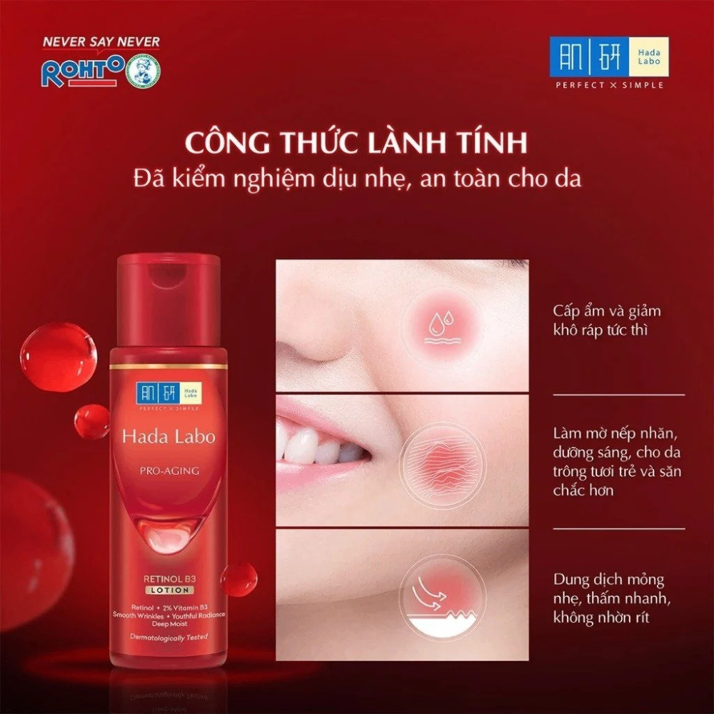 Lotion Hada Labo Pro-Aging Retinol B3 170ml làm mờ nếp nhăn, cải thiện độ đàn hồi da