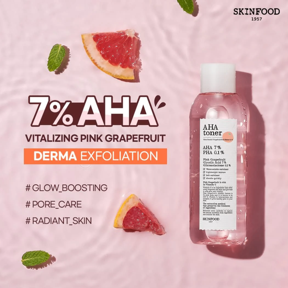 Toner SKINFOOD AHA Citrus Paradisi 200ml cải thiện kết cấu da thô ráp và mang lại làn da mịn màng