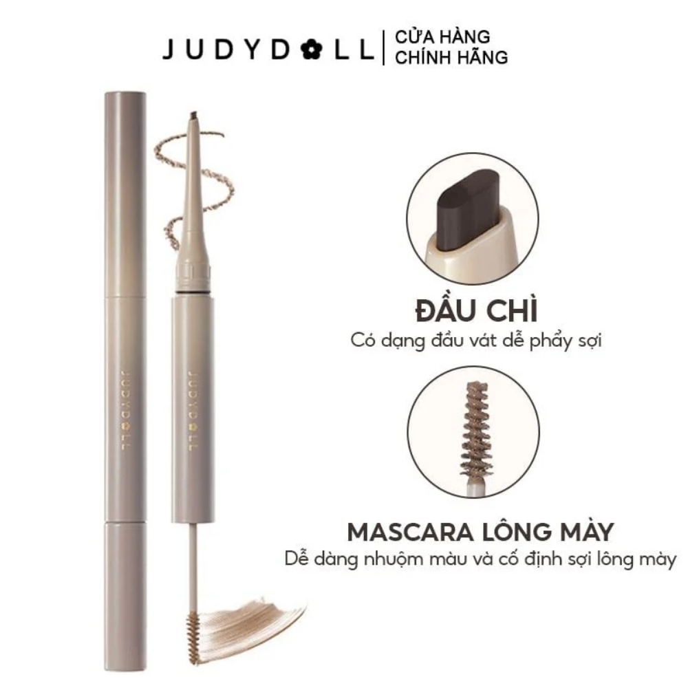 Chì kẻ mày Judydoll 2 đầu Duo Eyebrow Pencil 1 đầu gel 1 đầu chì 1,3g x 0,06g bền màu lâu trôi