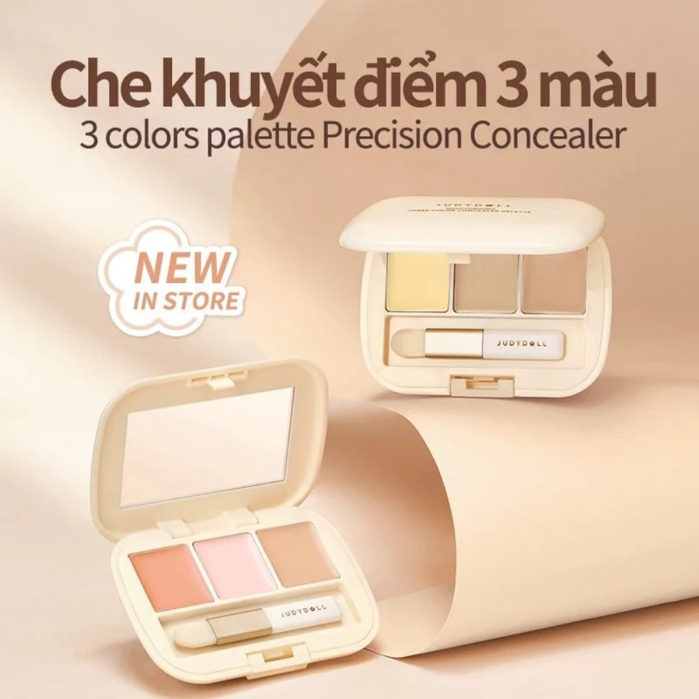 Bảng che khuyết điểm Judydoll Three-Color Concealer Palette 2,7g chất kem mịn và mỏng, dễ dàng tán trên da
