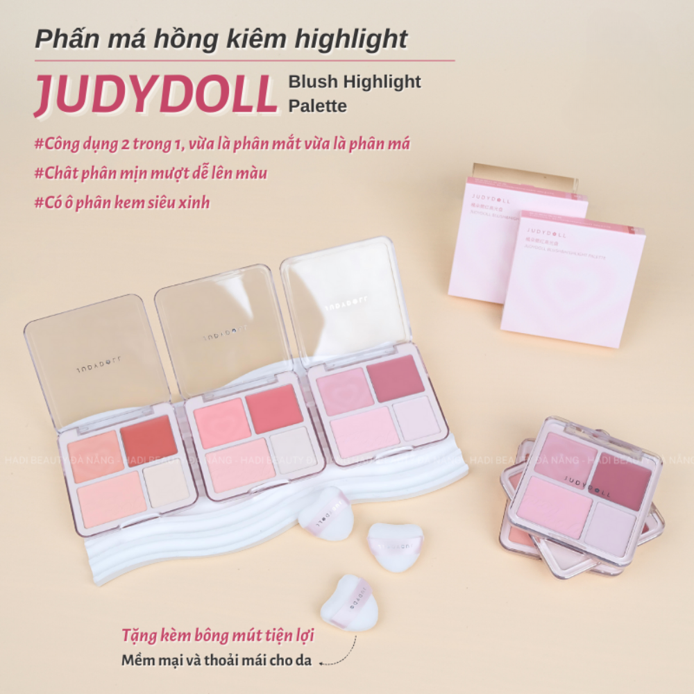 Phấn má hồng và highlight Judydoll Blush & Highlight Palette 9g chất phấn mịn lên màu chuẩn