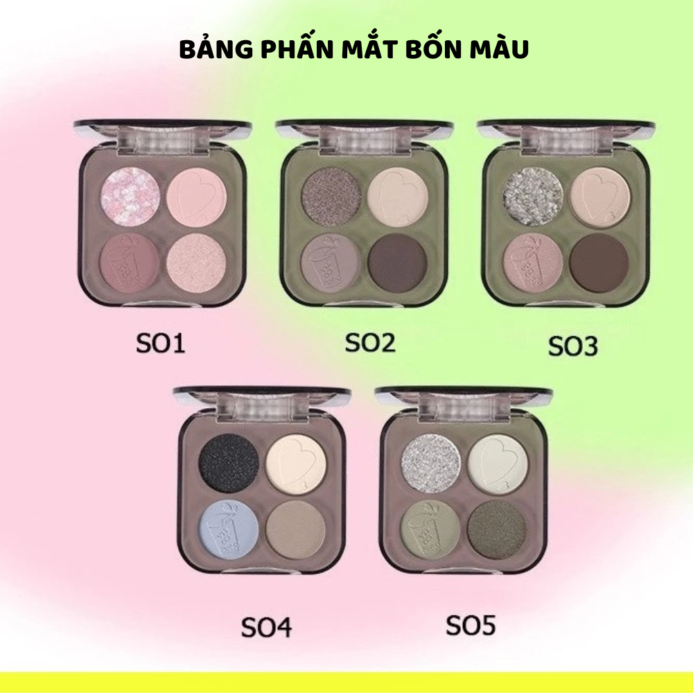 Phấn mắt 4 màu ánh nhũ Veecci 5.2g tạo hiệu ứng lấp lánh nhũ lì