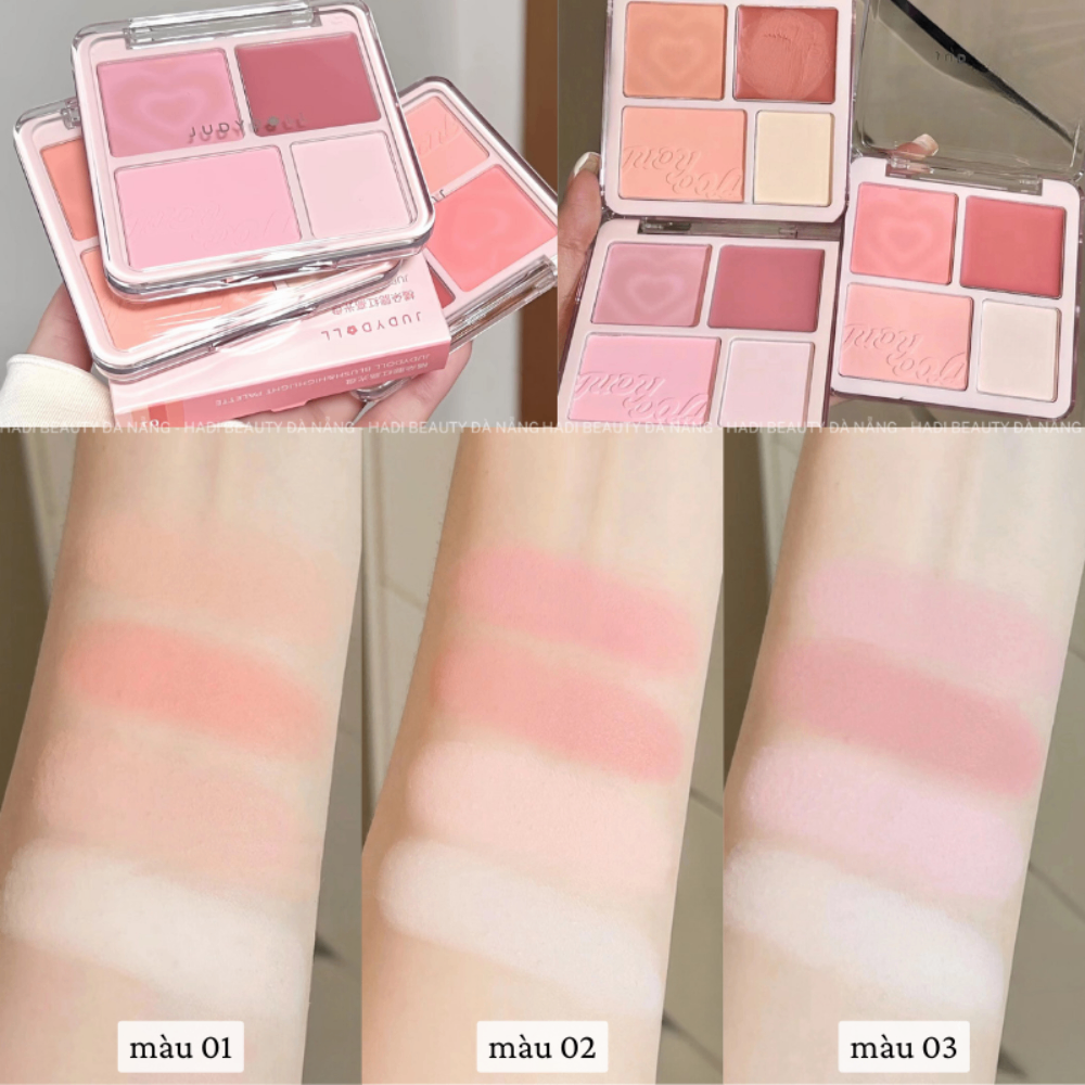 Phấn má hồng và highlight Judydoll Blush & Highlight Palette 9g chất phấn mịn lên màu chuẩn