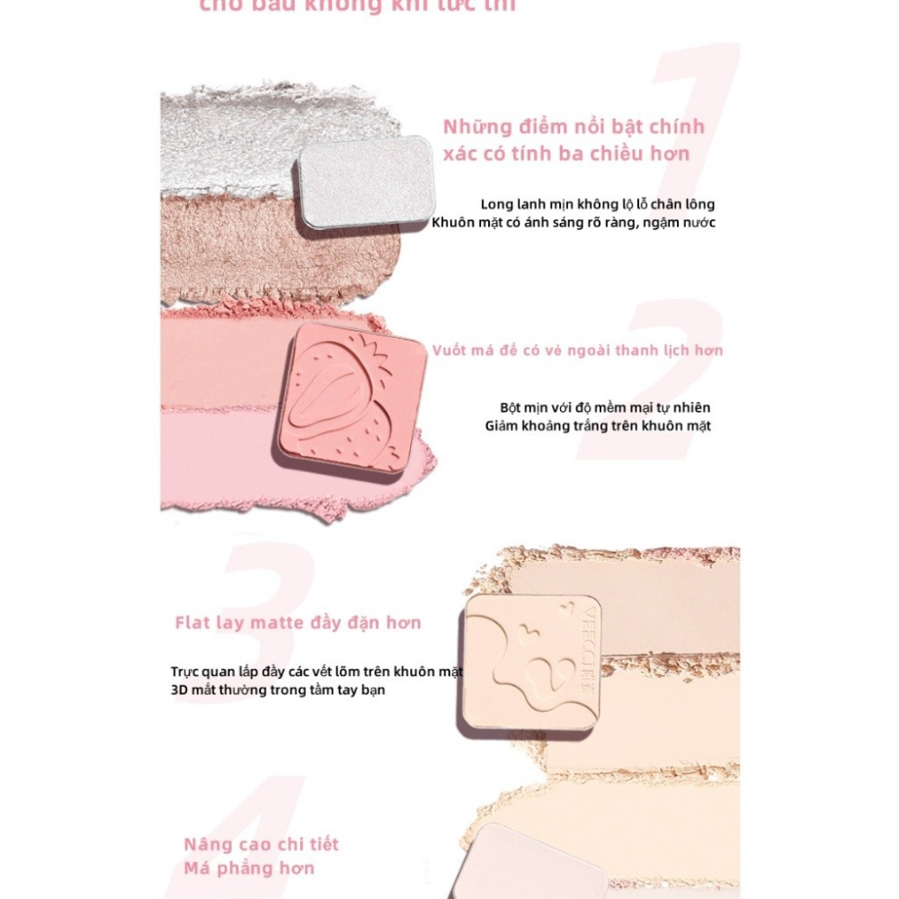 Phấn má hồng Veecci Pearlescent Highlight 9g 4trong1 sắc tông nude tự nhiên