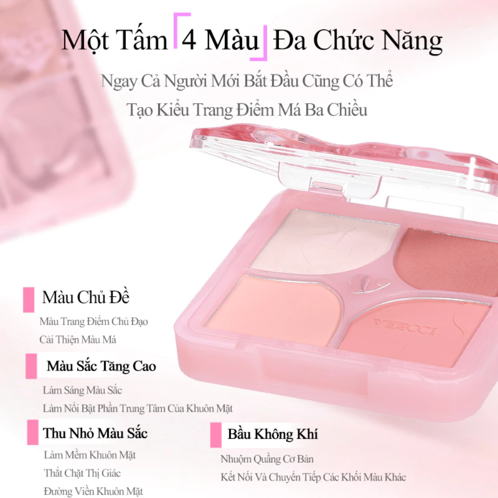 Phấn má hồng 4 ô Veecci 6g lâu trôi mềm mịn tự nhiên