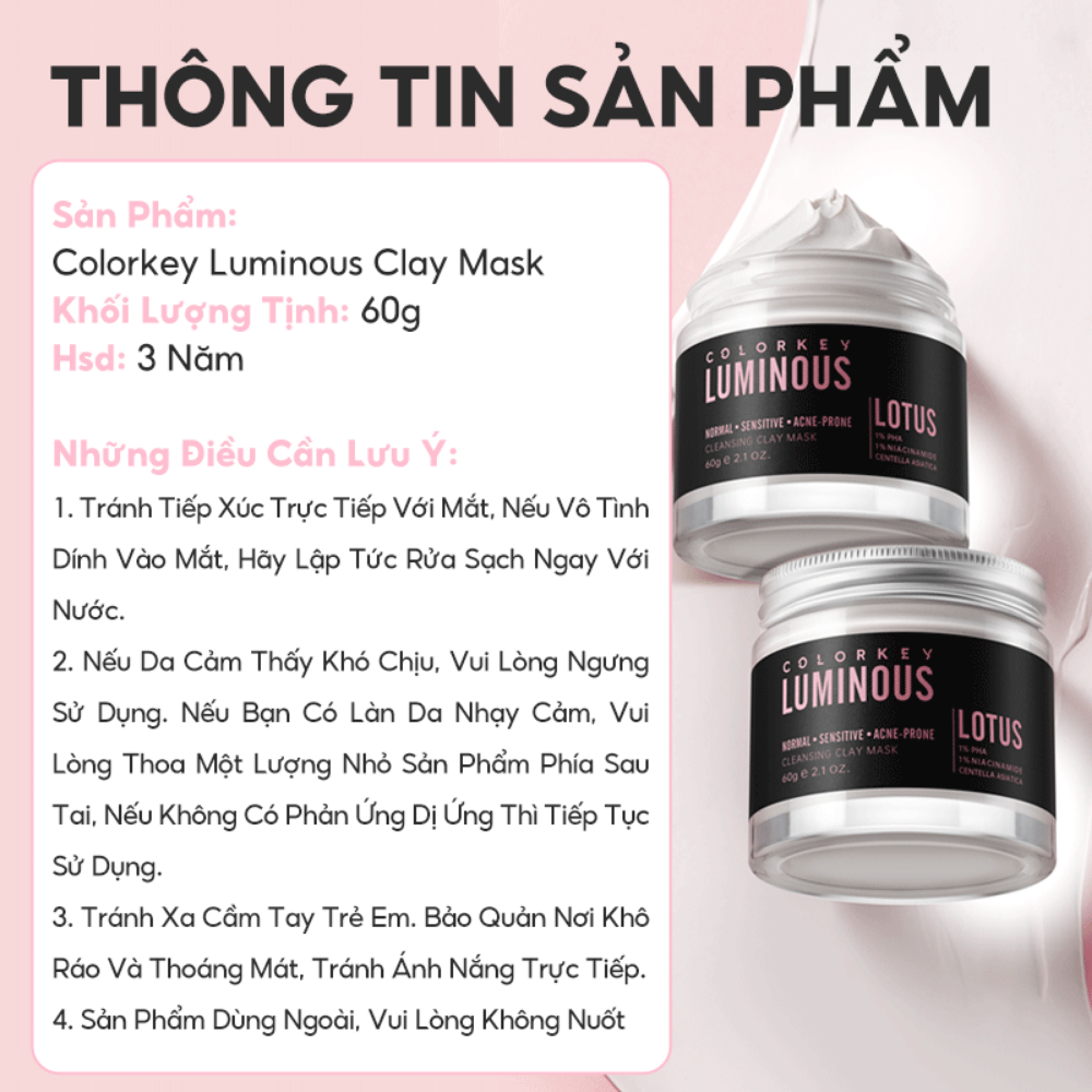 Mặt nạ kem bùn Colorkey Luminous Cleansing Clay Mask 60g cấp ẩm và làm dịu da