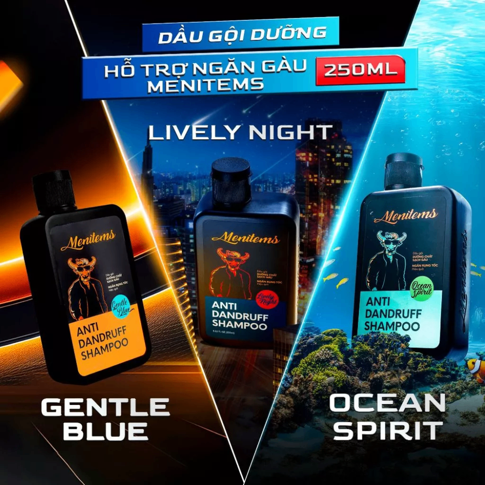 Dầu gội Menitems Anti Dandruff Shampoo 250ml làm sạch da đầu, bã nhờn