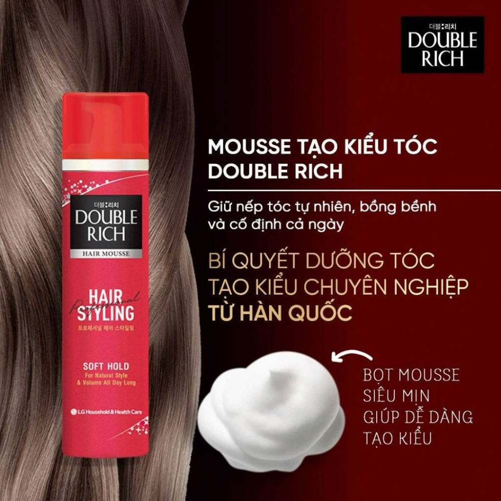 Keo xịt tạo kiểu tóc Double Rich Hair Mousse Hair Styling 170ml giữ nếp tóc tự nhiên