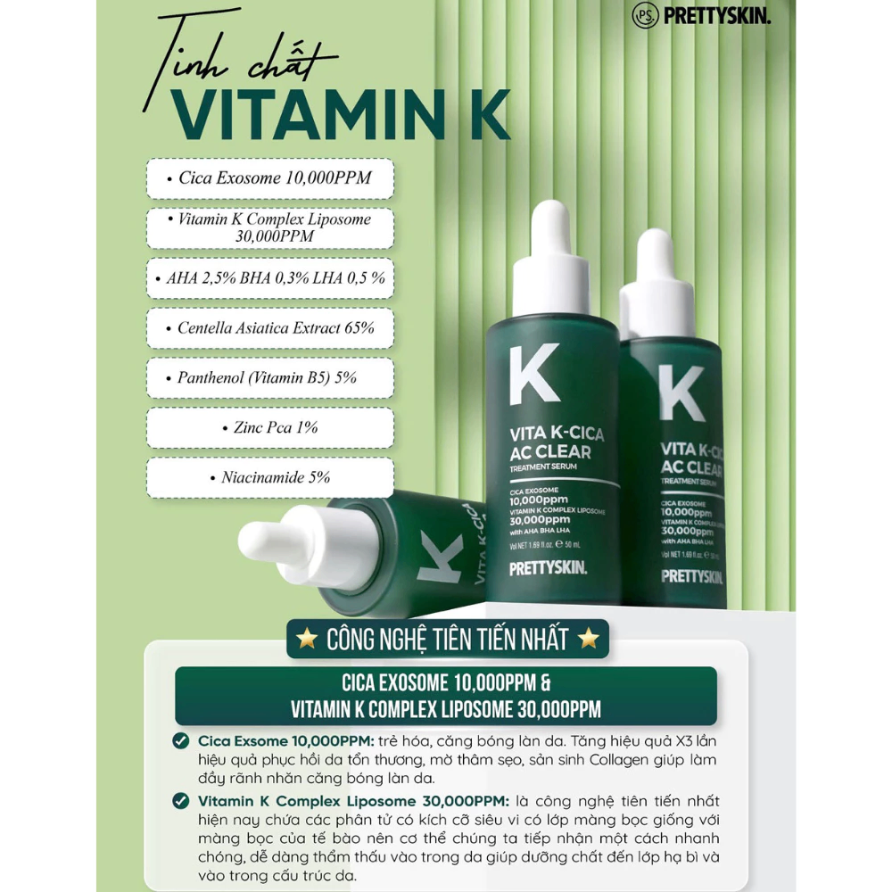 Tinh chất Prettyskin Vita K-cica AC Clear Treatment Serum 50ml