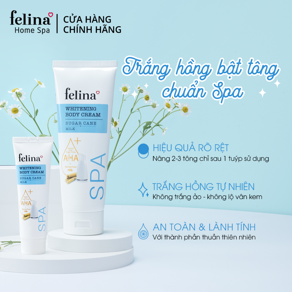 Combo Kem dưỡng trắng da toàn thân Felina từ Sữa 250g + Kem tẩy lông Cleo viền bikini màu tím 50g
