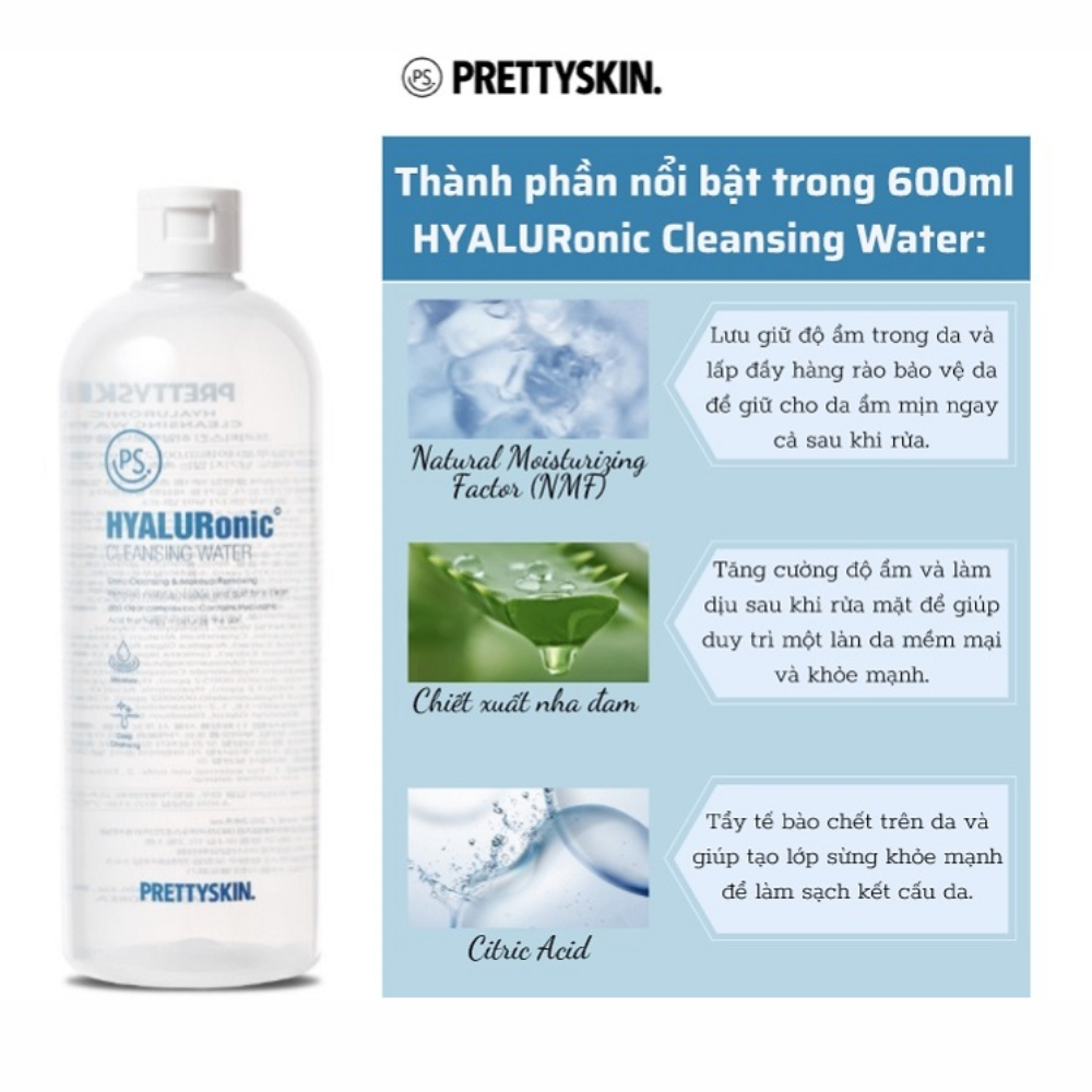 Nước tẩy trang Prettyskin 600ml dành cho mọi loại da - giúp dưỡng ẩm, làm sạch sâu