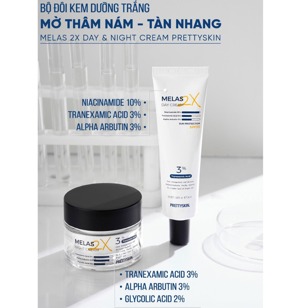 Kem dưỡng nám Prettyskin 2x Melas Night/Day Cream 50ml dưỡng trắng và làm mờ thâm nám