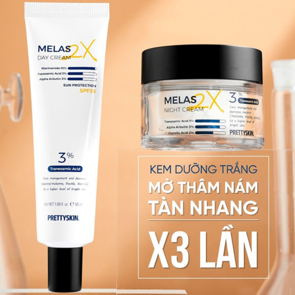 Kem dưỡng nám Prettyskin 2x Melas Night/Day Cream 50ml dưỡng trắng và làm mờ thâm nám