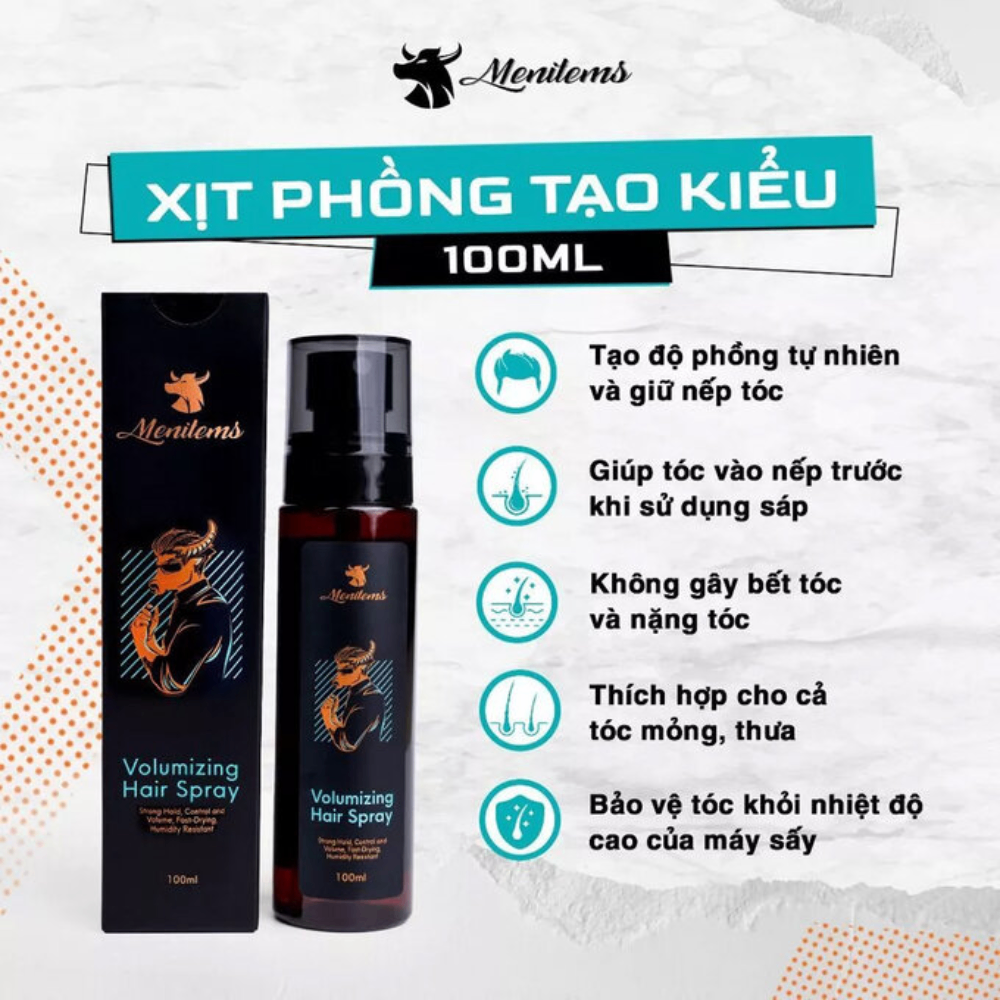 Xịt tạo phồng kiểu tóc Menitems Volumizing Hair Spray 100ml