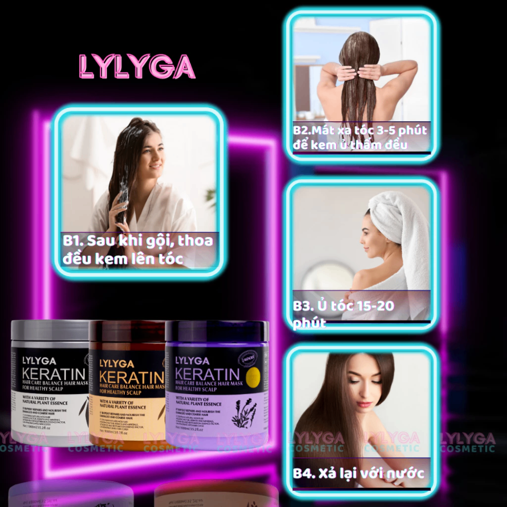 Kem ủ tóc LYLYGA Keratin Hair Care Balance Hair Mask 1000ml phục hồi tóc hư tổn một cách nhanh chóng