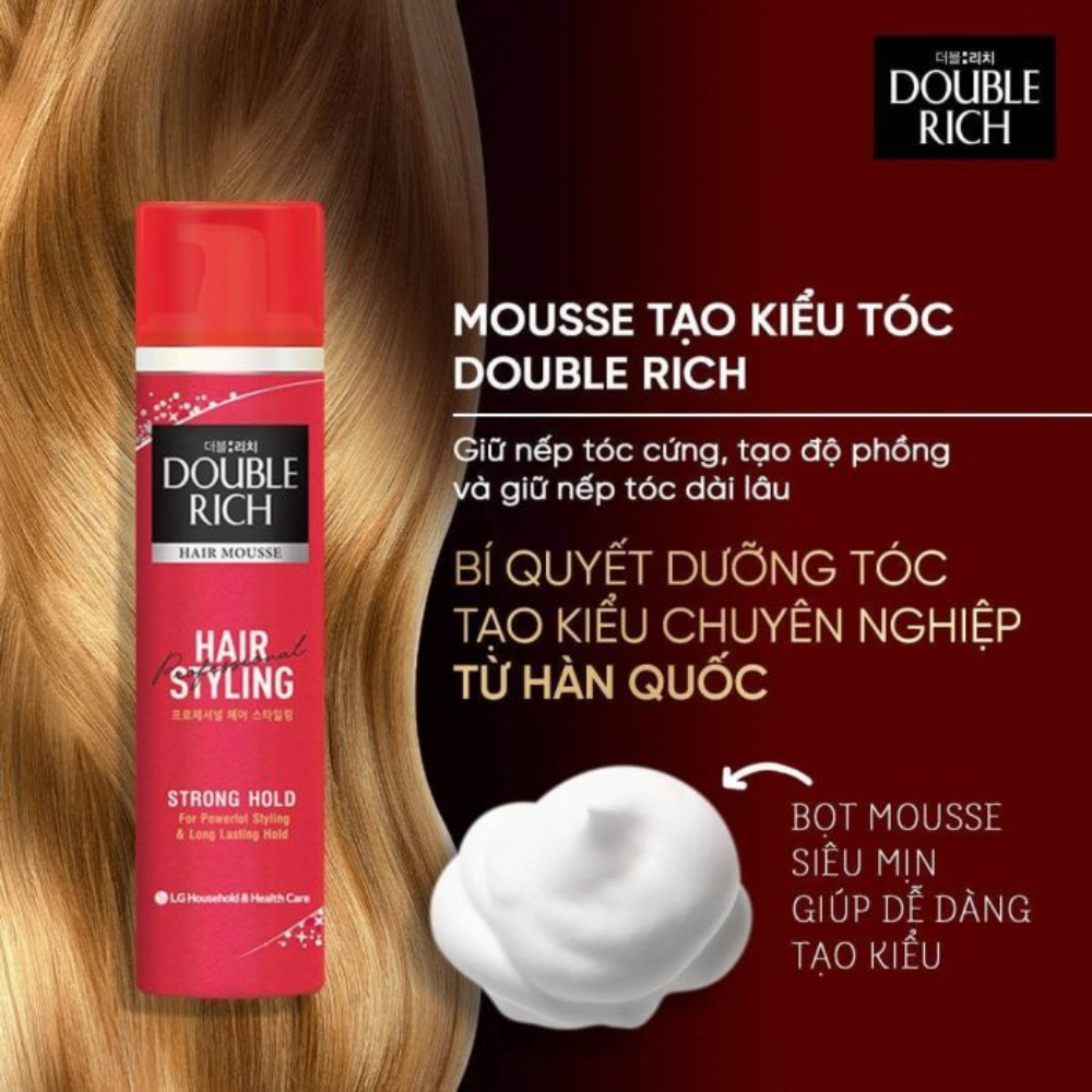 Keo xịt tạo kiểu tóc Double Rich Hair Mousse Hair Styling 170ml giữ nếp tóc tự nhiên