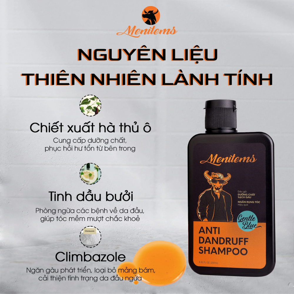 Dầu gội Menitems Anti Dandruff Shampoo 250ml làm sạch da đầu, bã nhờn