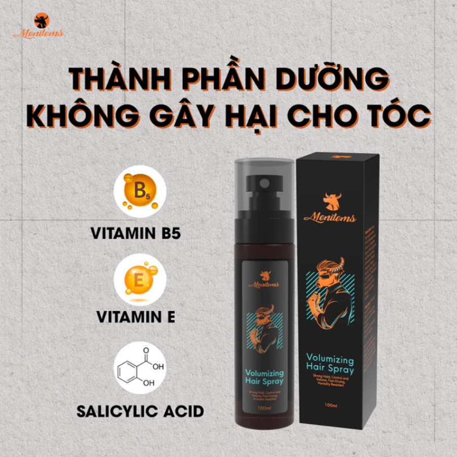 Xịt tạo phồng kiểu tóc Menitems Volumizing Hair Spray 100ml