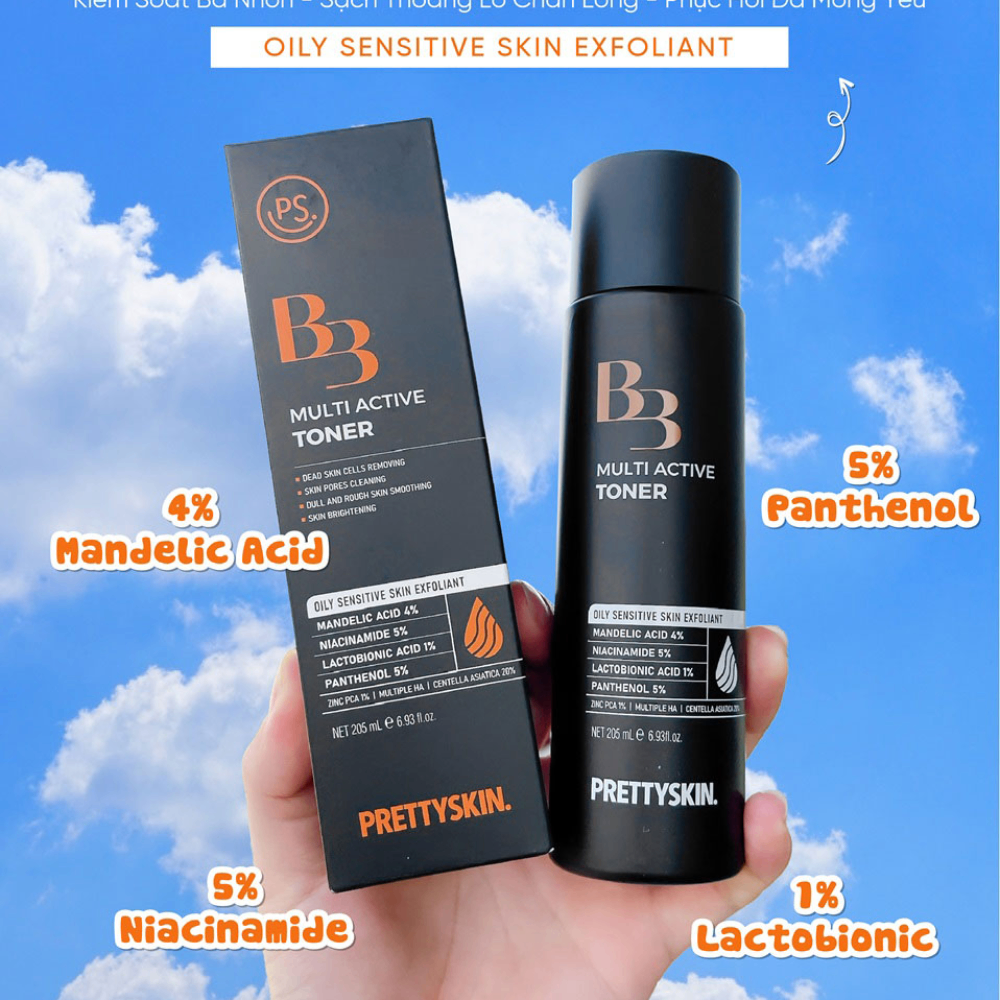 Nước hoa hồng Prettyskin B3 Multi Active Toner 205ml