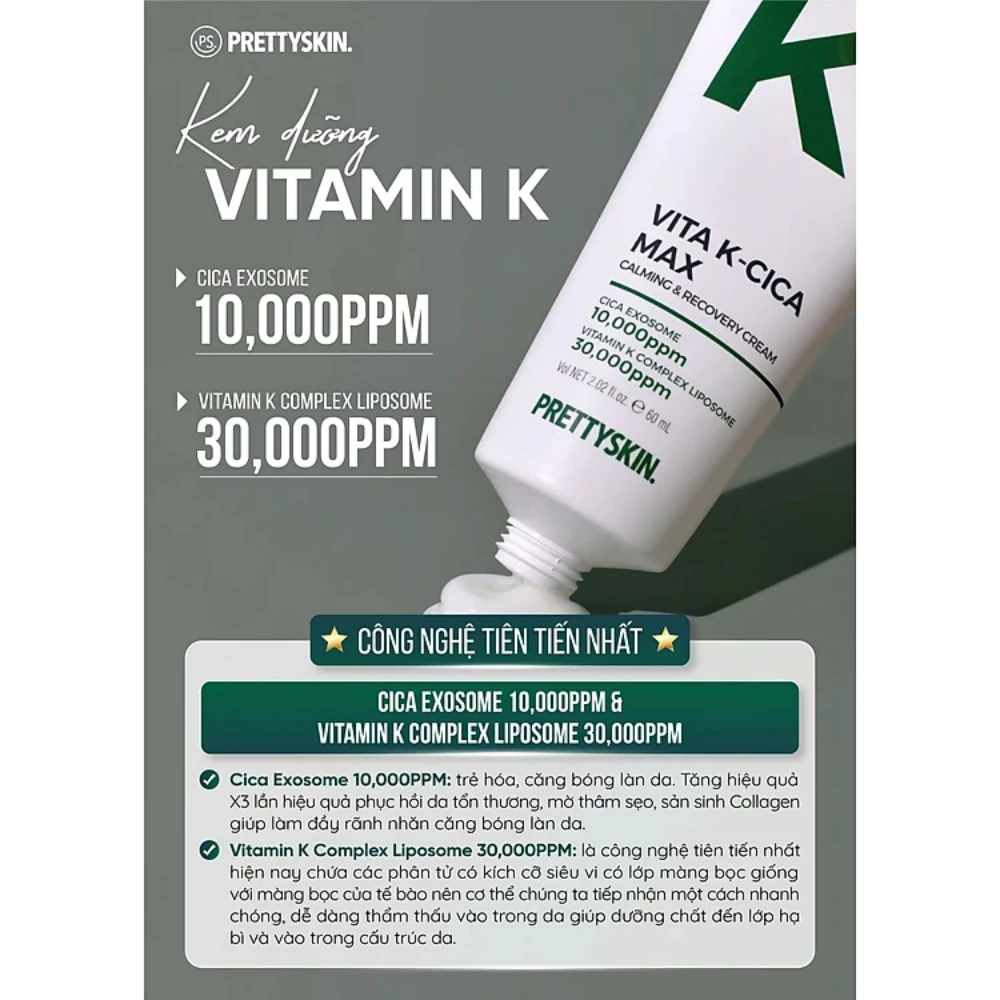 Kem dưỡng Prettyskin Vita K-cica Max Calming & Recovery Cream 60ml