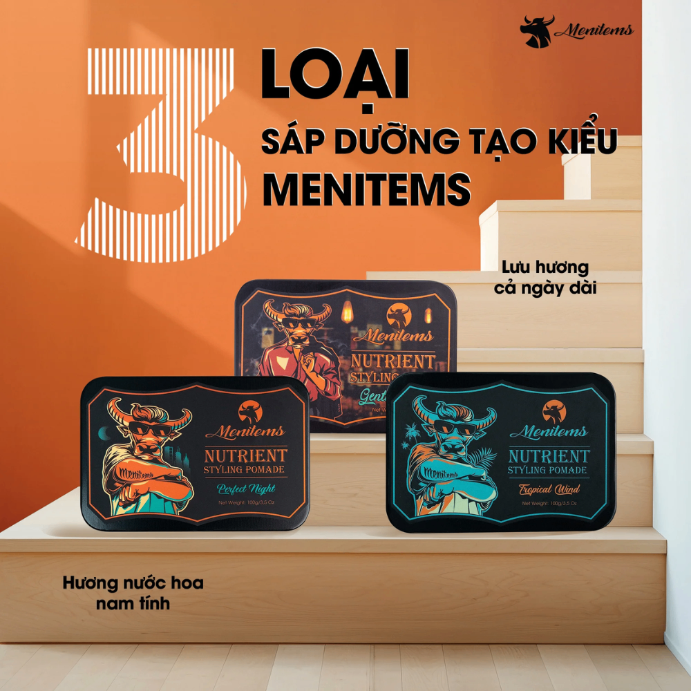 Sáp tạo kiểu tóc Menitems Nutrient Styling Pomade 50g tạo kiểu dễ dàng, độ phồng tốt và có độ giữ nếp cao