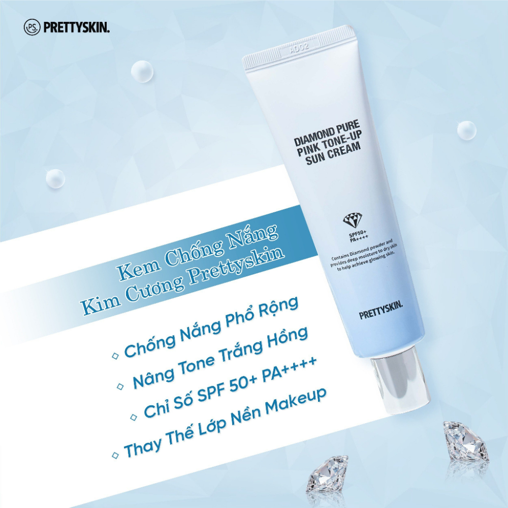 Kem chống nắng nâng tone Prettyskin Diamond Pure Pink Tone Up Sun Cream SPF50+ PA++++ 50ml bảo vệ da ngăn ngừa lão hóa