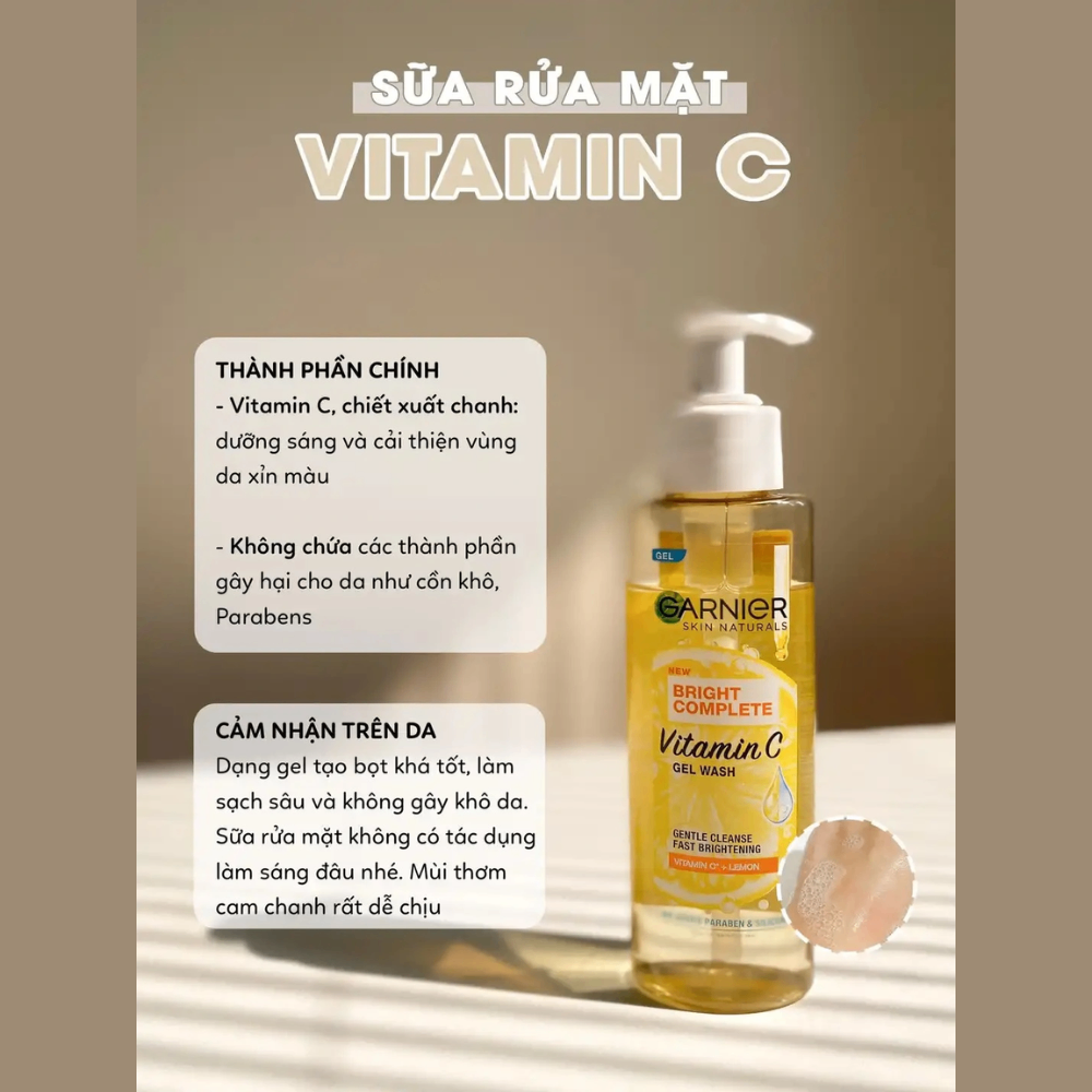 Gel rửa mặt Garnier Skin Naturals Bright Complete Vitamin C 120ml