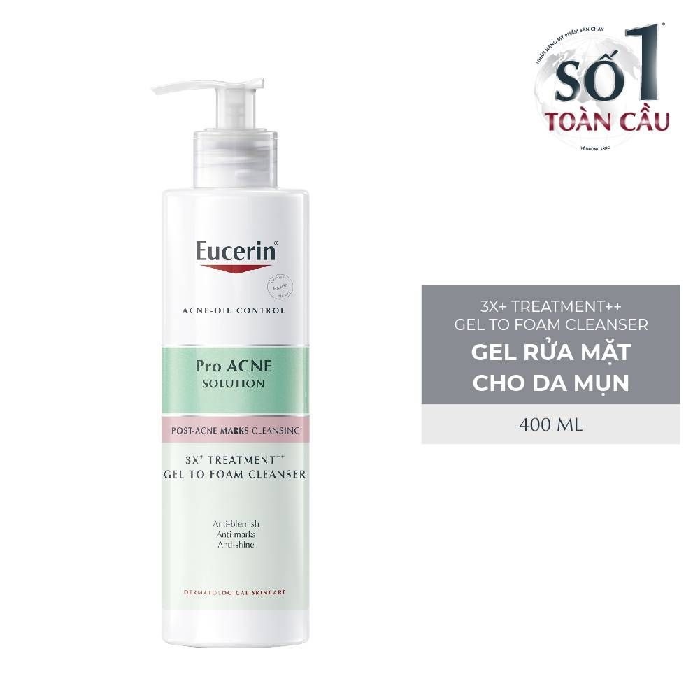 Gel rửa mặt Eucerin Pro Acne Solution 3X Treatment Gel To Foam Cleanser 75ml hỗ trợ giảm mụn mờ thâm