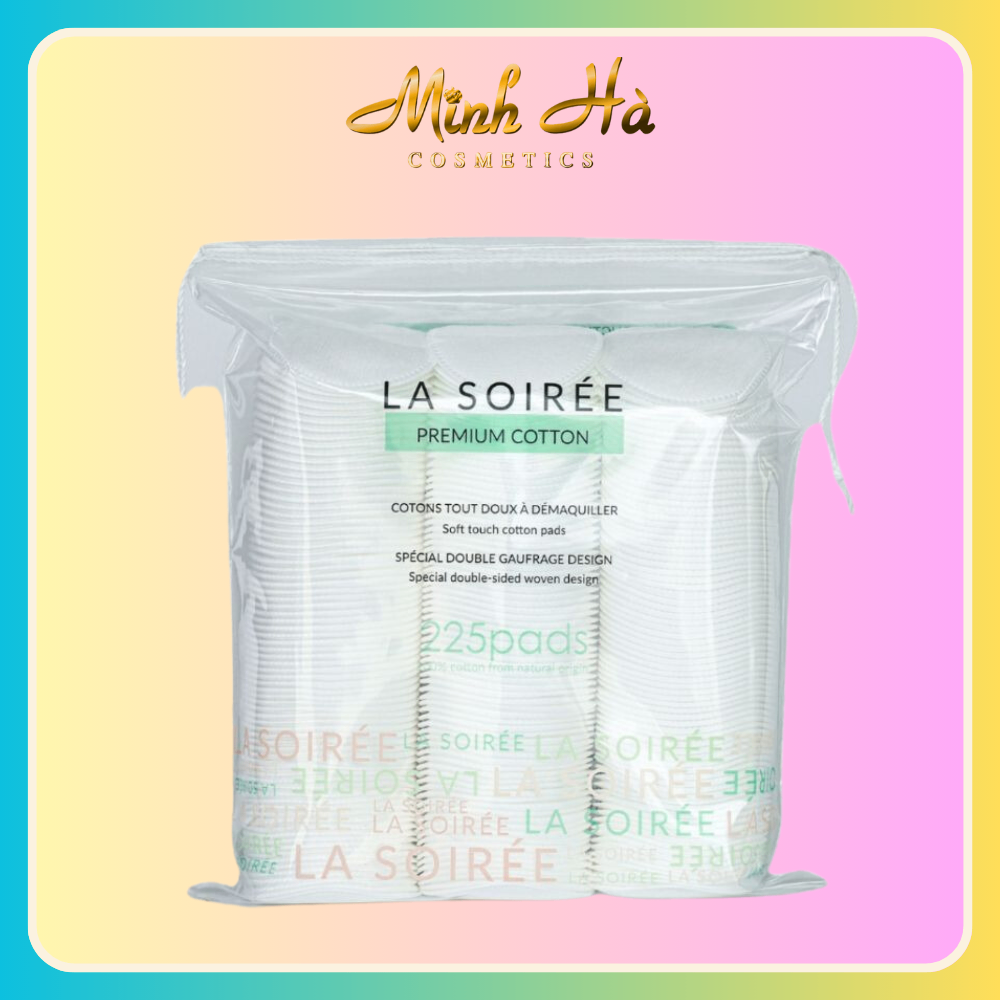 Bông tẩy trang La Soirée Premium Cotton 225 miếng thấm hút siêu tốt phù hợp với mọi loại da, không gây kích ứng