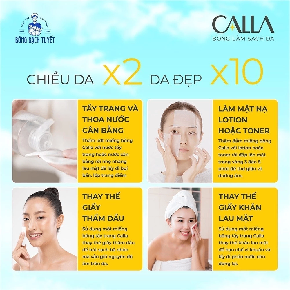 Bông tẩy trang Bông Bạch Tuyết Calla 250g chất bông mềm mịn làm sạch sâu