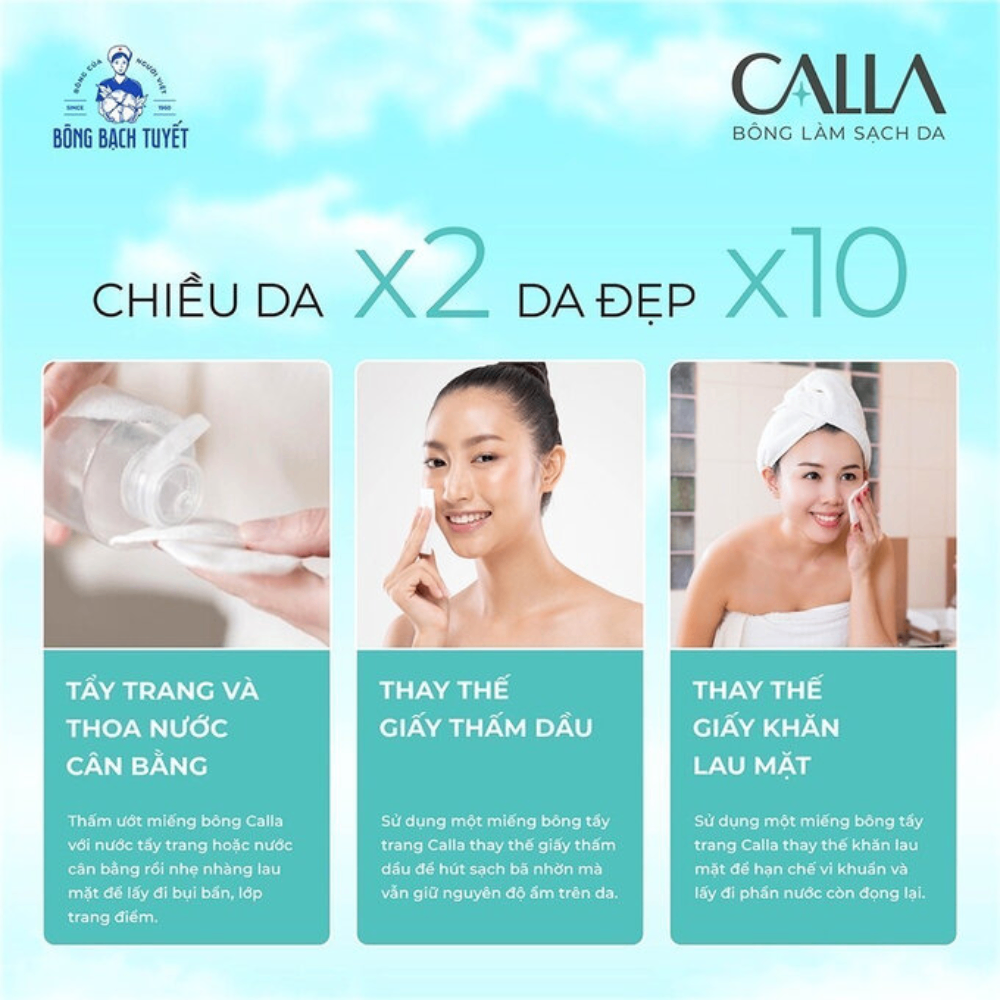 Bông tẩy trang Bông Bạch Tuyết Calla 250g chất bông mềm mịn làm sạch sâu