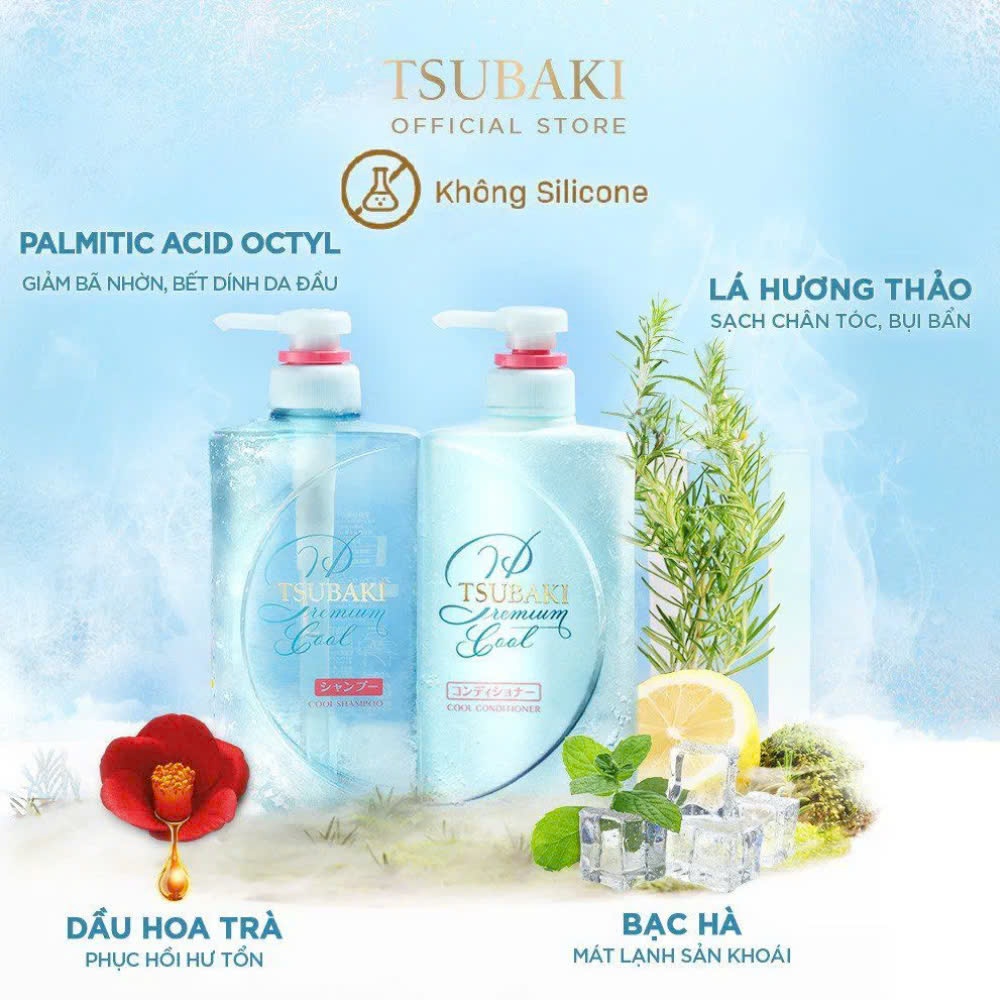 Bộ (gội + xả ) Tsubaki  phục hồi hư tổn tóc sạch dầu mát lạnh #Xanh dương
