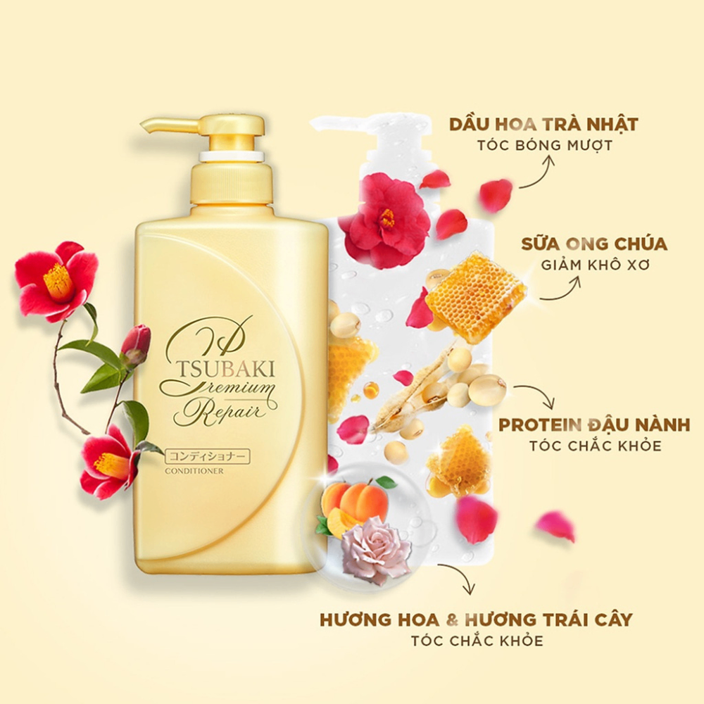 Dầu gội & xả Premium Repair Tsubaki 490ml phục hồi giảm rụng tóc