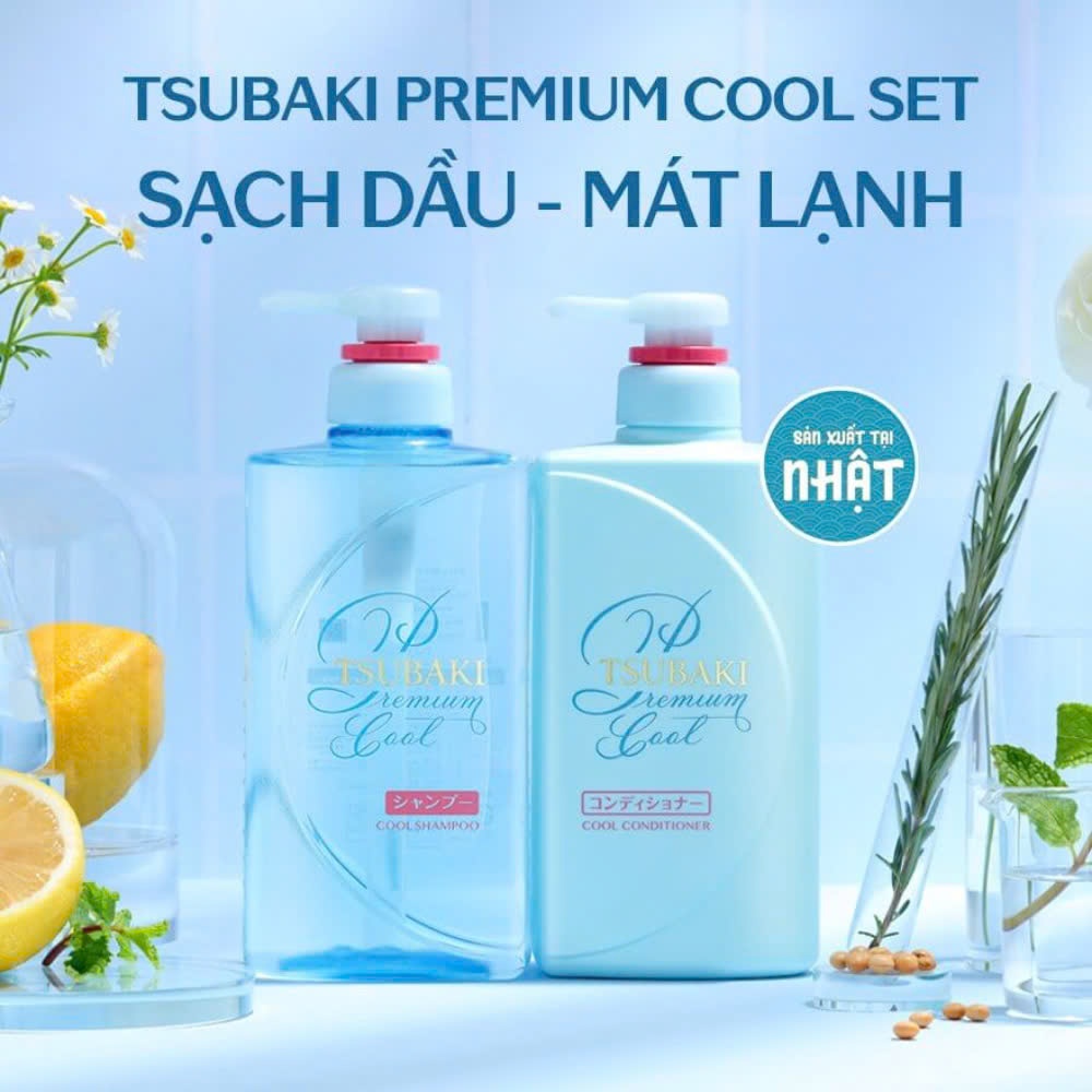 Bộ (gội + xả ) Tsubaki  phục hồi hư tổn tóc sạch dầu mát lạnh #Xanh dương