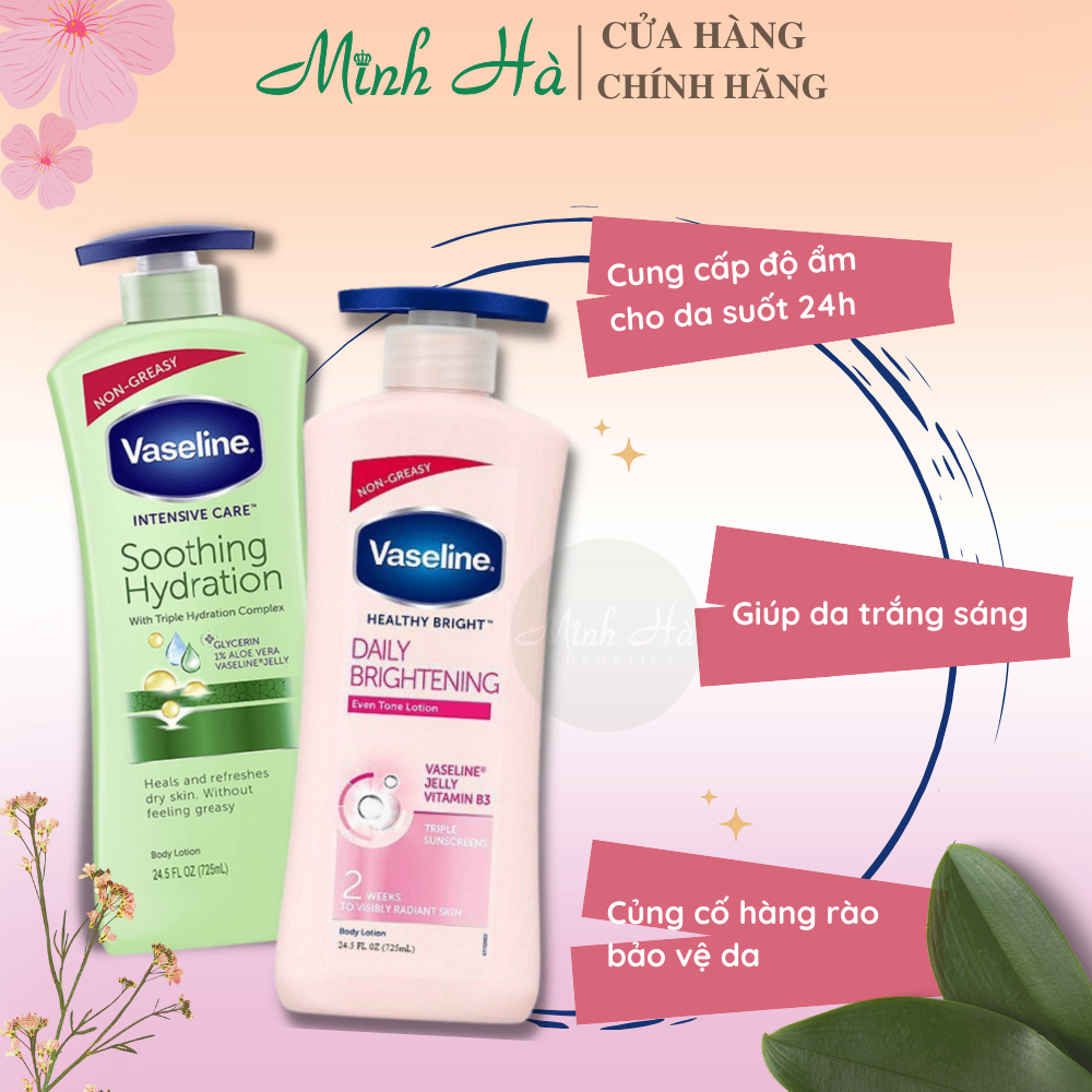 Sữa dưỡng thể Vaseline Healthy White UV Lightening Body Lotion 725ml giúp dưỡng trắng dưỡng ẩm phù hợp cho mọi loại da