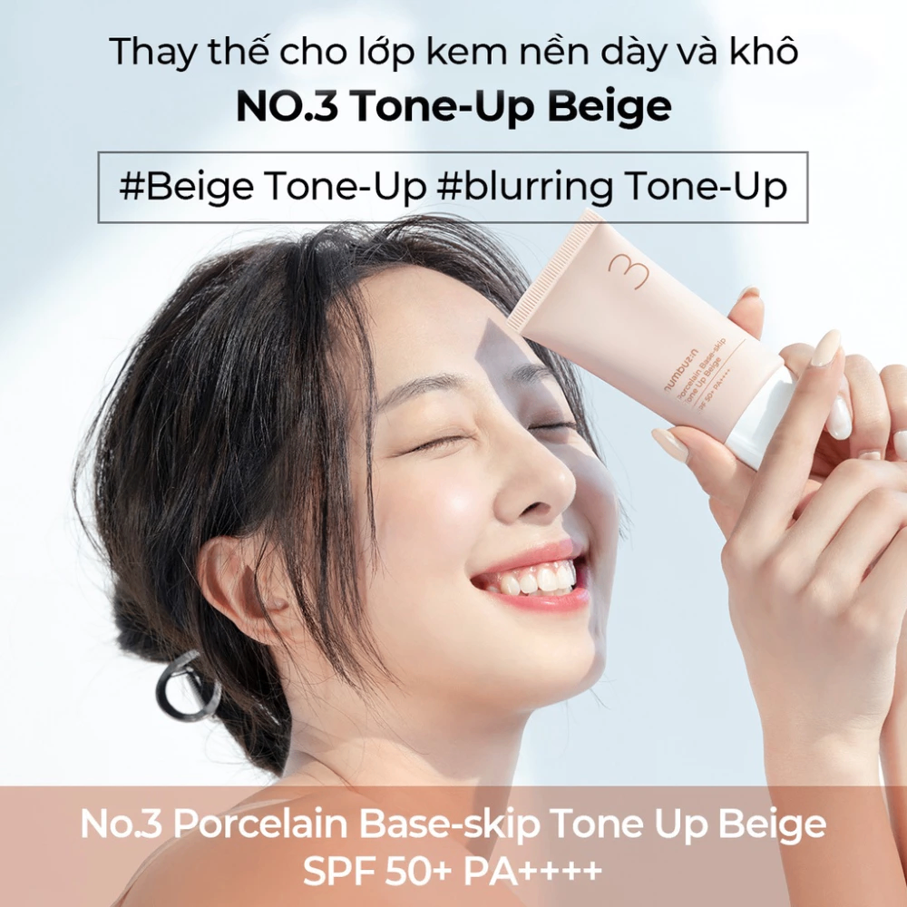 Kem chống nắng Numbuzin No.3 Porcelain Base-skip Tone Up Beige SPF 50+ PA++++ 50ml nâng tone làm đều màu da