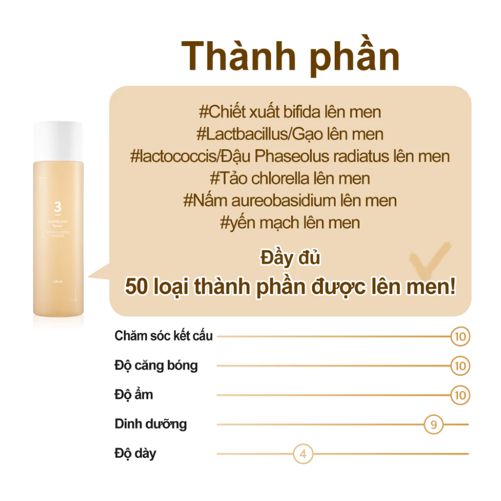 Toner Numbuzin No.3 Super Glowing Essence 200ml căng bóng da kiểm soát dầu nhờn