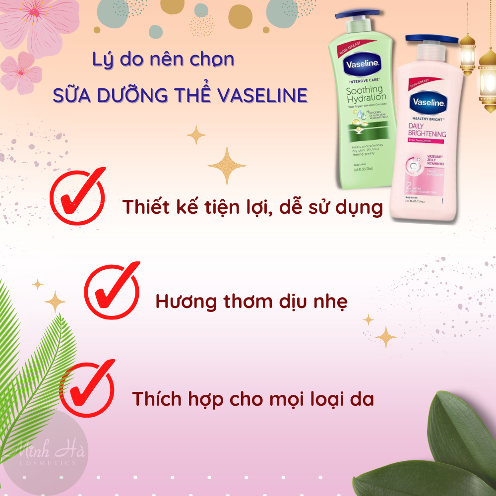 Sữa dưỡng thể Vaseline Healthy White UV Lightening Body Lotion 725ml giúp dưỡng trắng dưỡng ẩm phù hợp cho mọi loại da